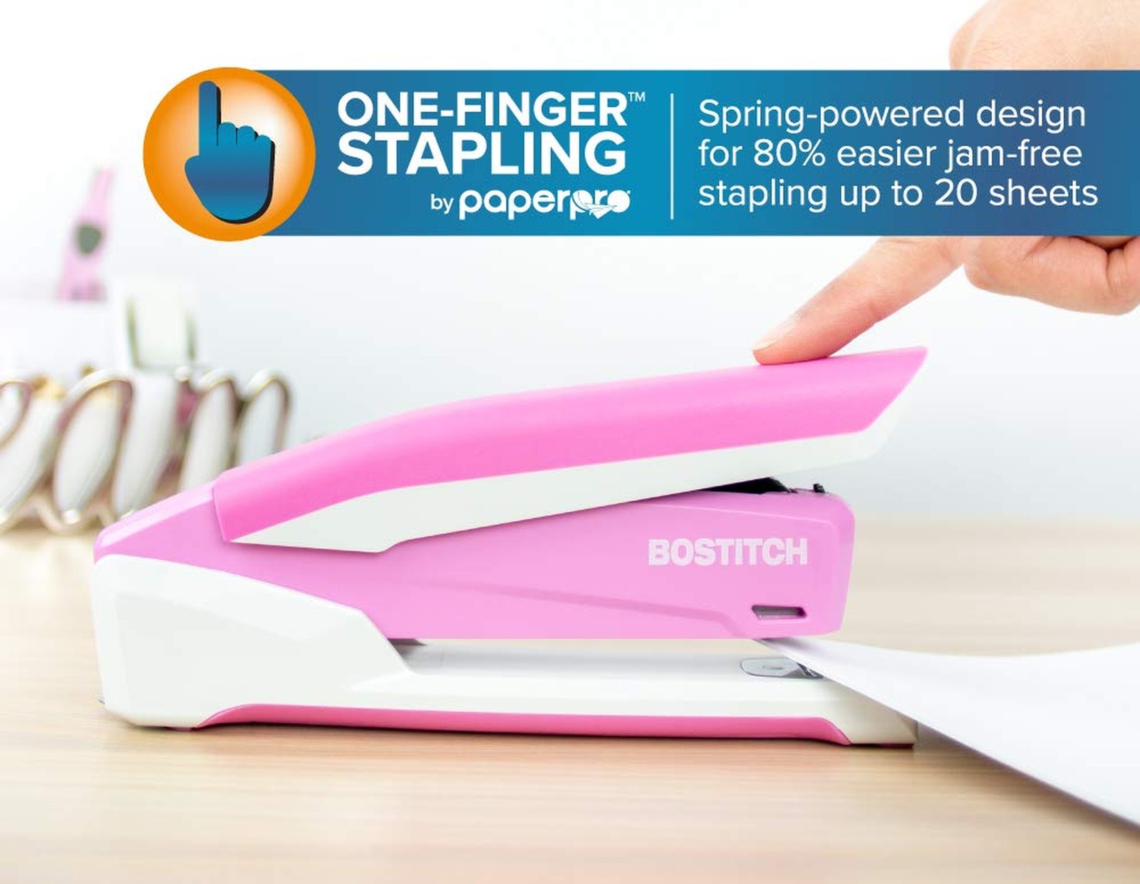 Bostitch Office InPower Spring-Powered Desktop Stapler, 20 Sheet Capacity, On…