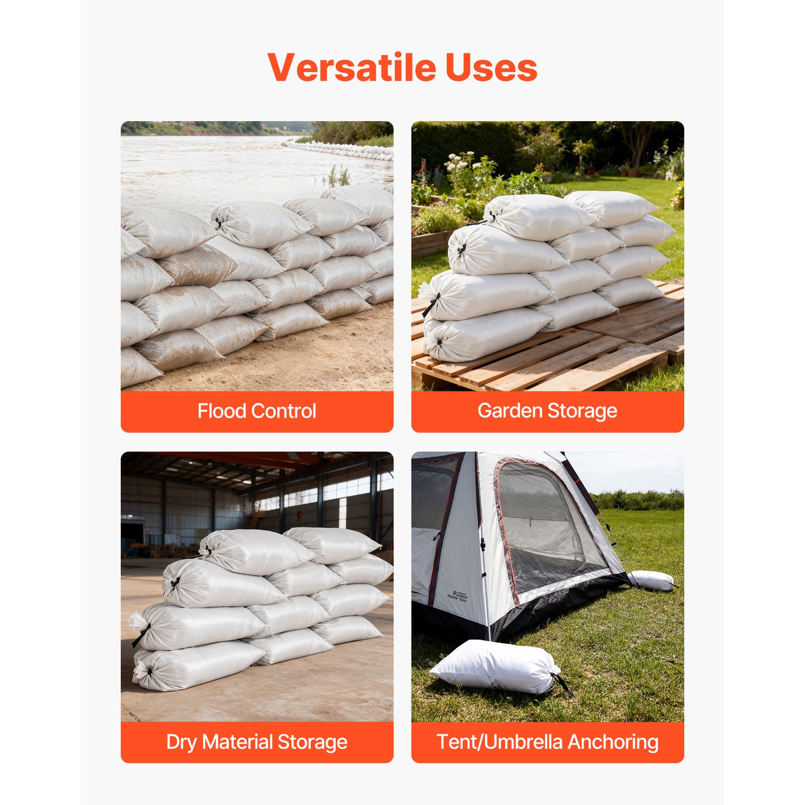 Uimoso 100 Pack Sandbags 16″ x 26″ Durable Bags with 50lb Capacity Empty