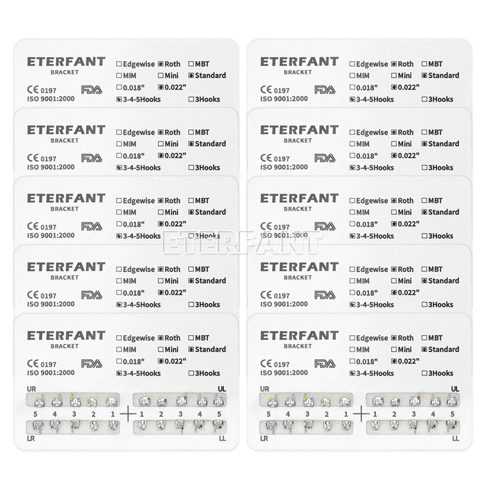 20PCs Dental Orthodontic Bracket Brace Metal Standard Mini Roth/MBT 022 345Hooks