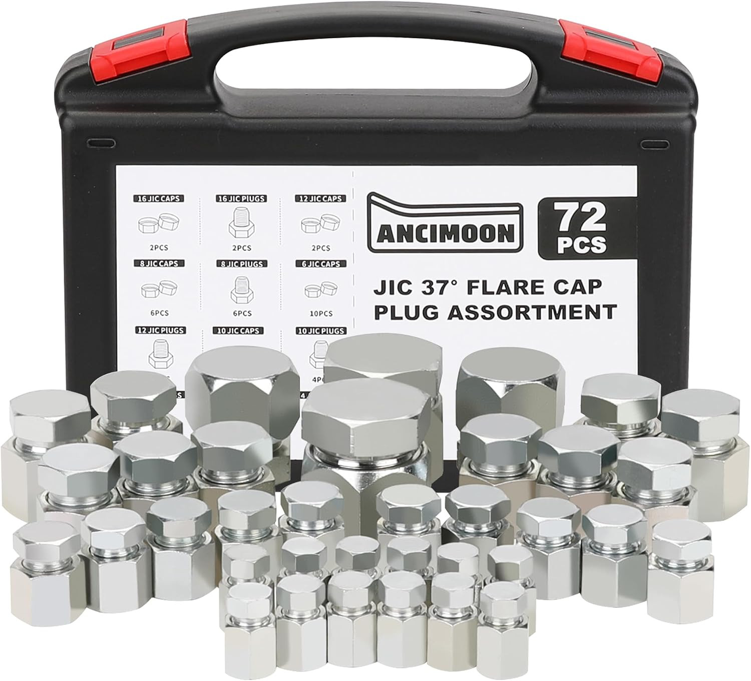 72PCS JIC Cap and Plug Set, 37 Degree Flare Threads Hydraulic Hose Fittings, Car