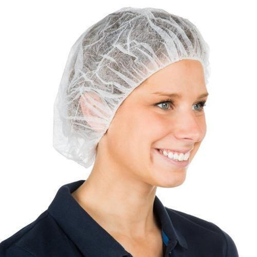 100 Disposable 18″ Non-Woven Strip Mob Caps(Pink/White) Net Bouffant Head Covers