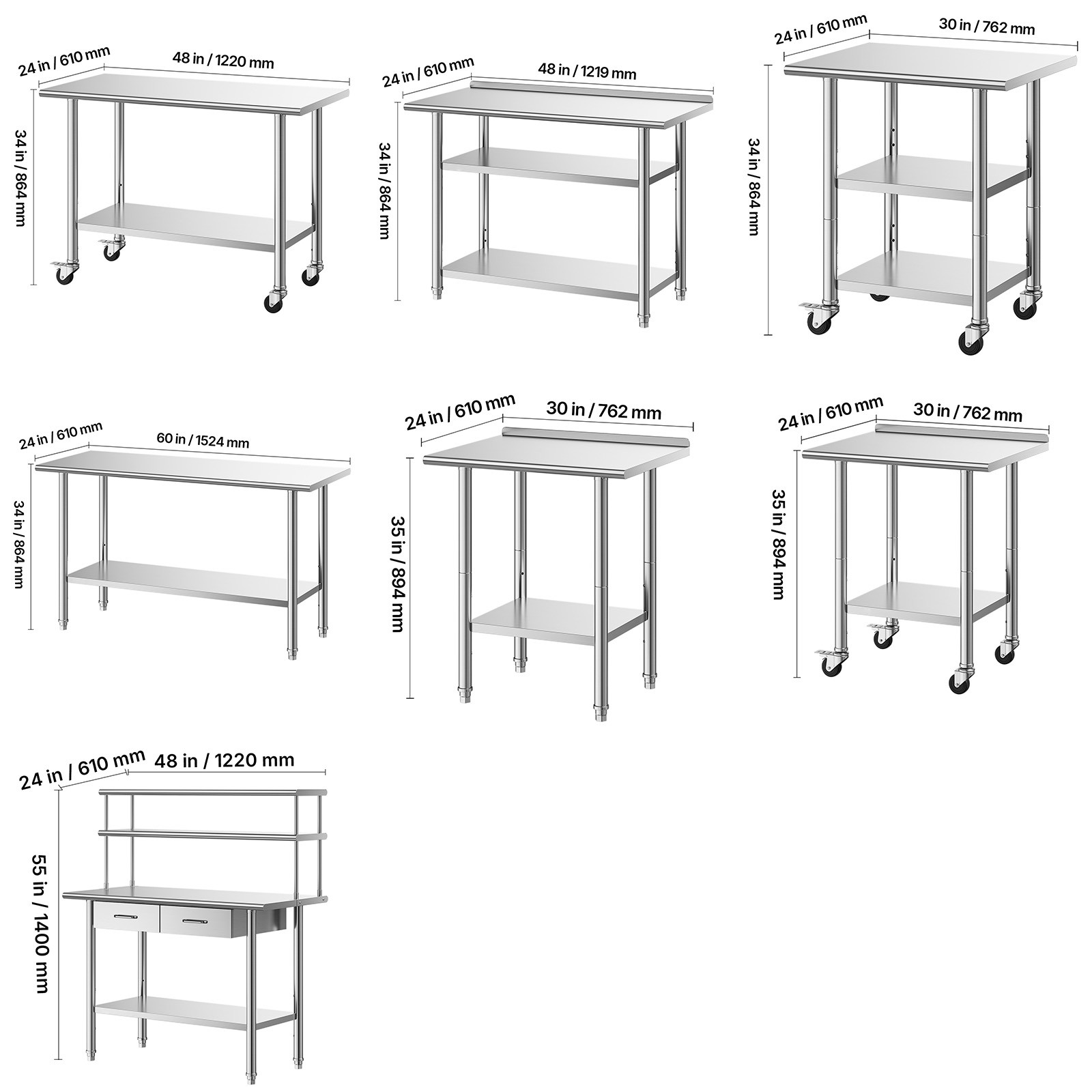 Uimoso Stainless Steel Kitchen Work Table Commercial Kitchen Restaurant Table
