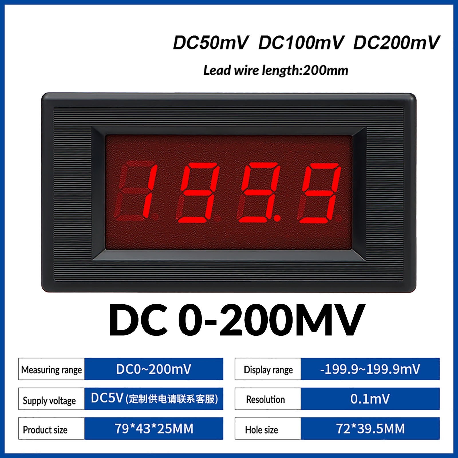 DC 0-1000V/1000A Digital Voltmeter Ammeter 3Digit LED display Tester Panel/Shunt