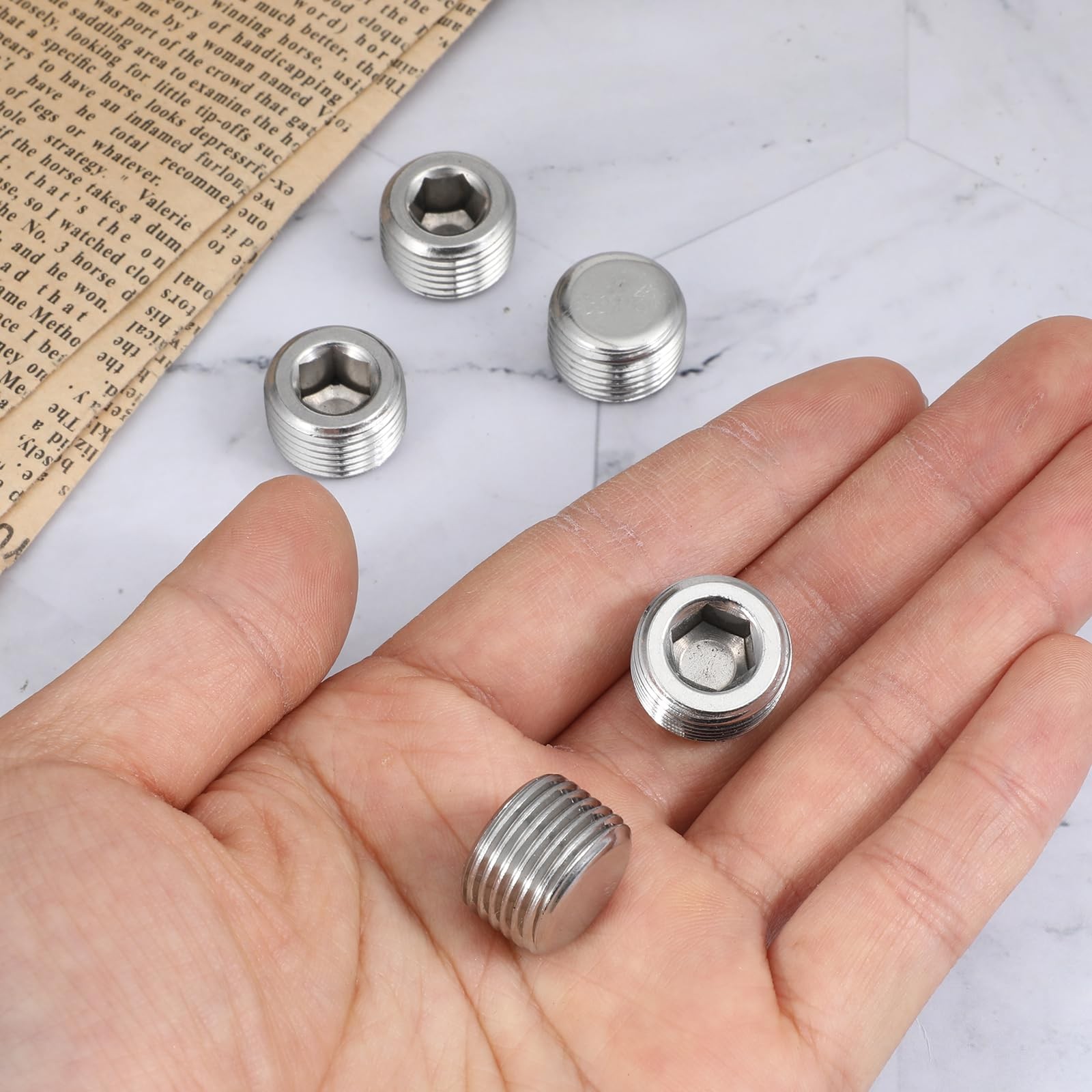 5 PCS 3/8″ NPT Male Pipe Plug Stainless Steel Pipe Plug Fitting Set Hex Count…