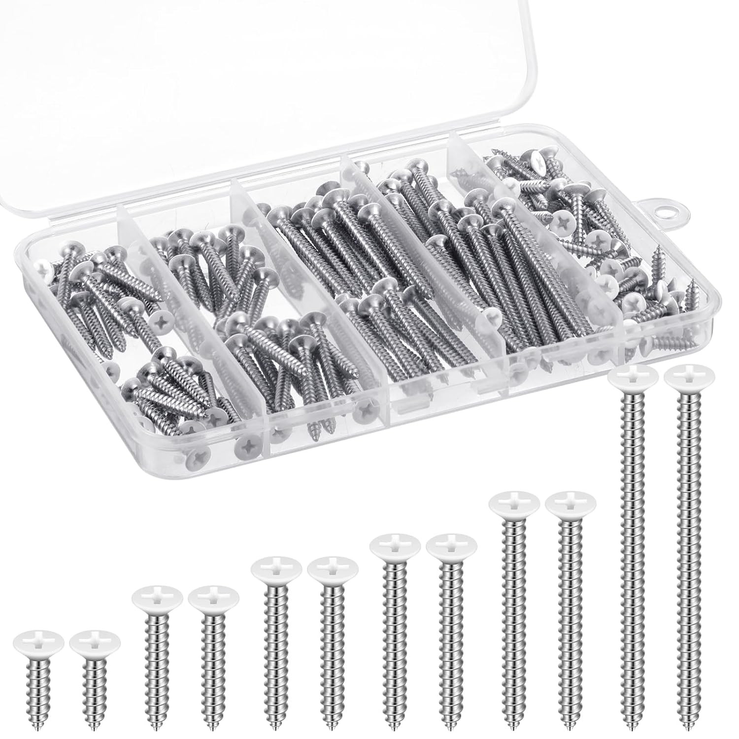 150PCS White Head Screws #6 White Screws for 2.8mm-3.0mm Holes,2”,1-1/2”,1