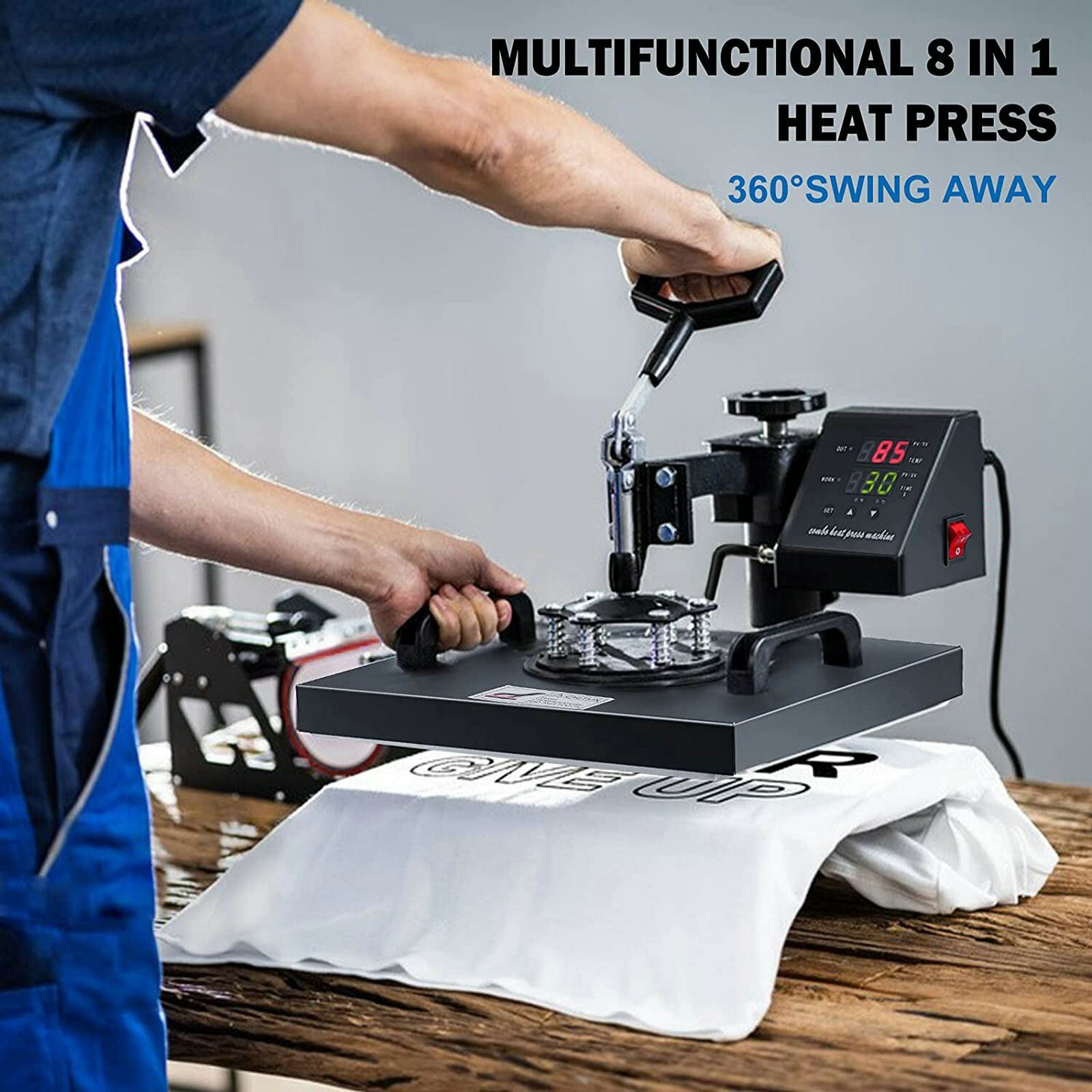 8 IN 1 Combo T-Shirt Heat Press 15″x15″ Transfer Machine Sublimation Swing Away