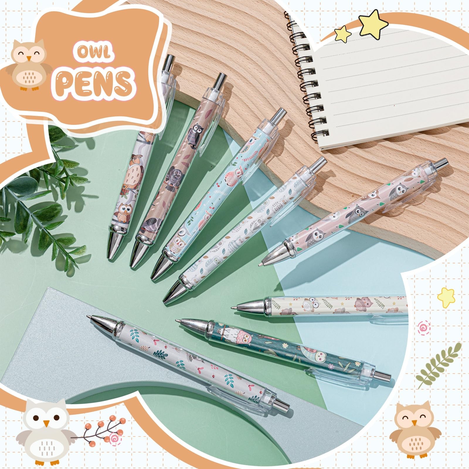 Ireer 8 Pcs Ballpoint Pens for Women 1.00 mm Cute 1 Count (Pack of 8), Black