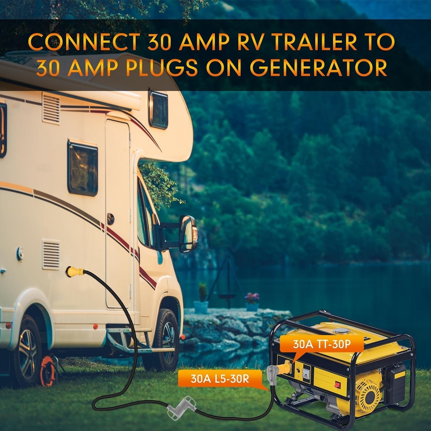 NEMA TT-30P to L5-30R 30 Amp Plug Adapter 3 Prong RV Plug with Locking Connec…