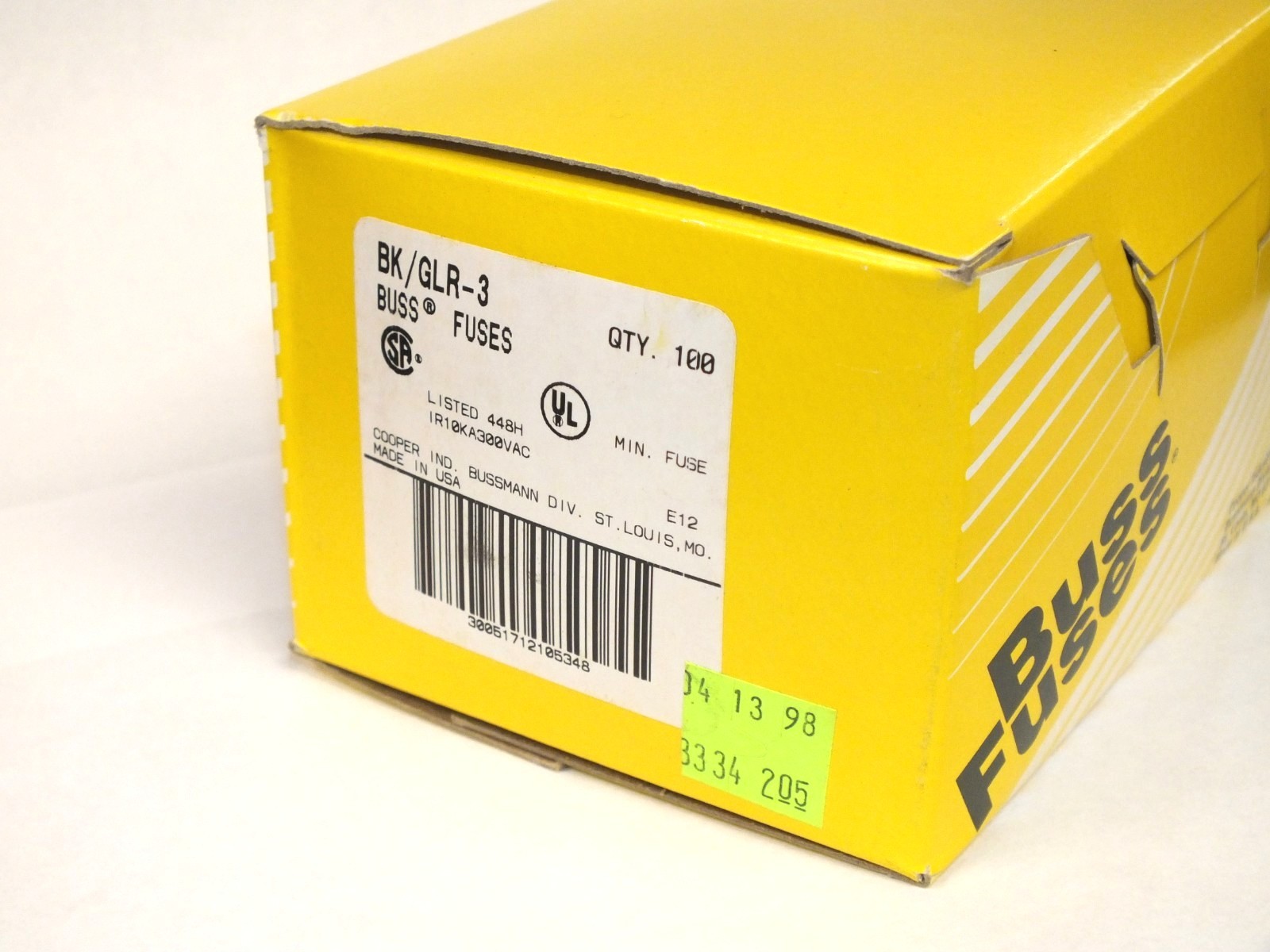 Box of 100 – NEW Cooper Bussmann GLR3 GLR-3 300V Fuses Glass Tube Knob – NEW