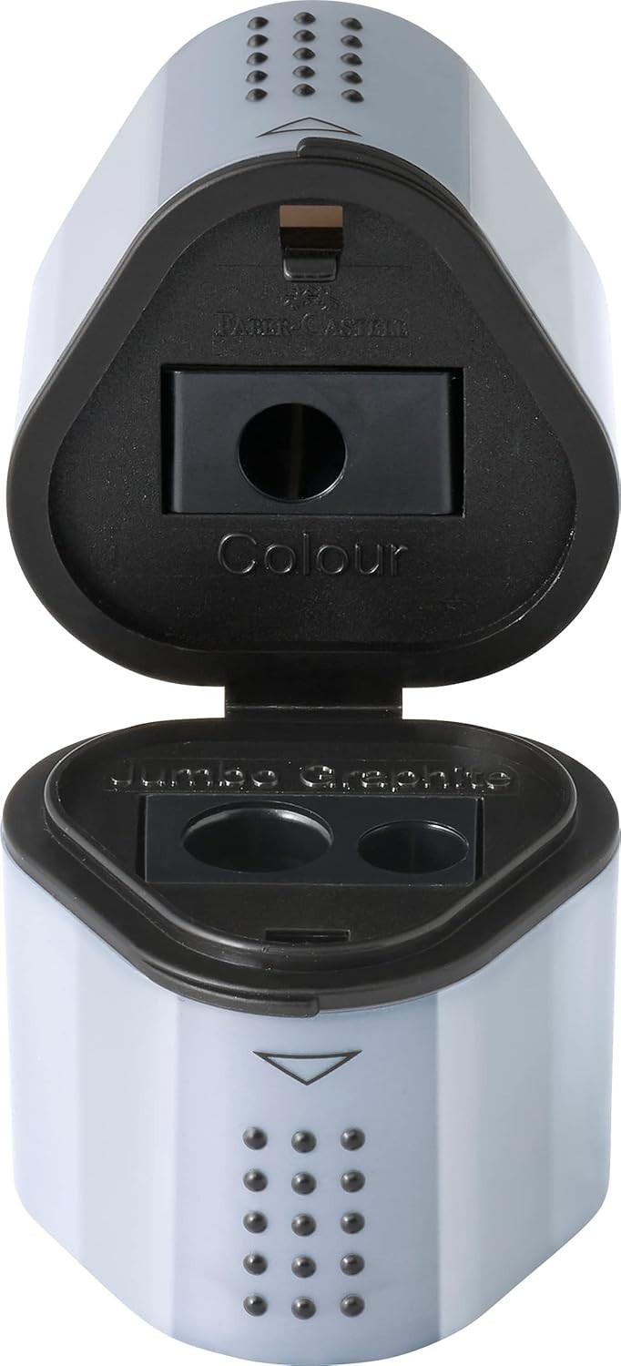 Trio Sharpener Box Grip 2001 – Hand-Powered Ergonomic Pencil Sharpener in Silver