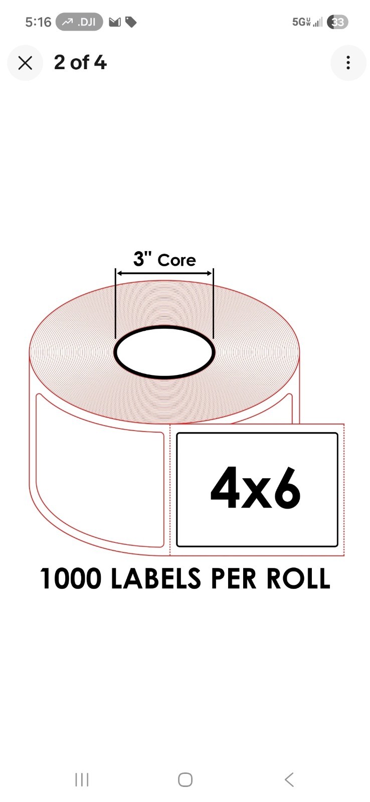 4×6 (4″x6″) Shipping White Direct Thermal Labels – 3″ Core – (4) Rolls of 1000