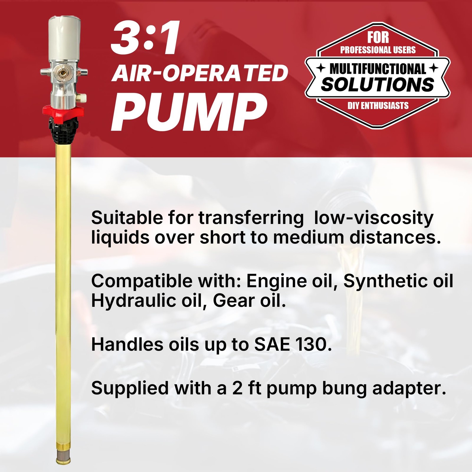 LAUCO 3:1 Air Oil Drum Pump 55 Gal Barrel Transfer Pump 870PSI Heavy Duty