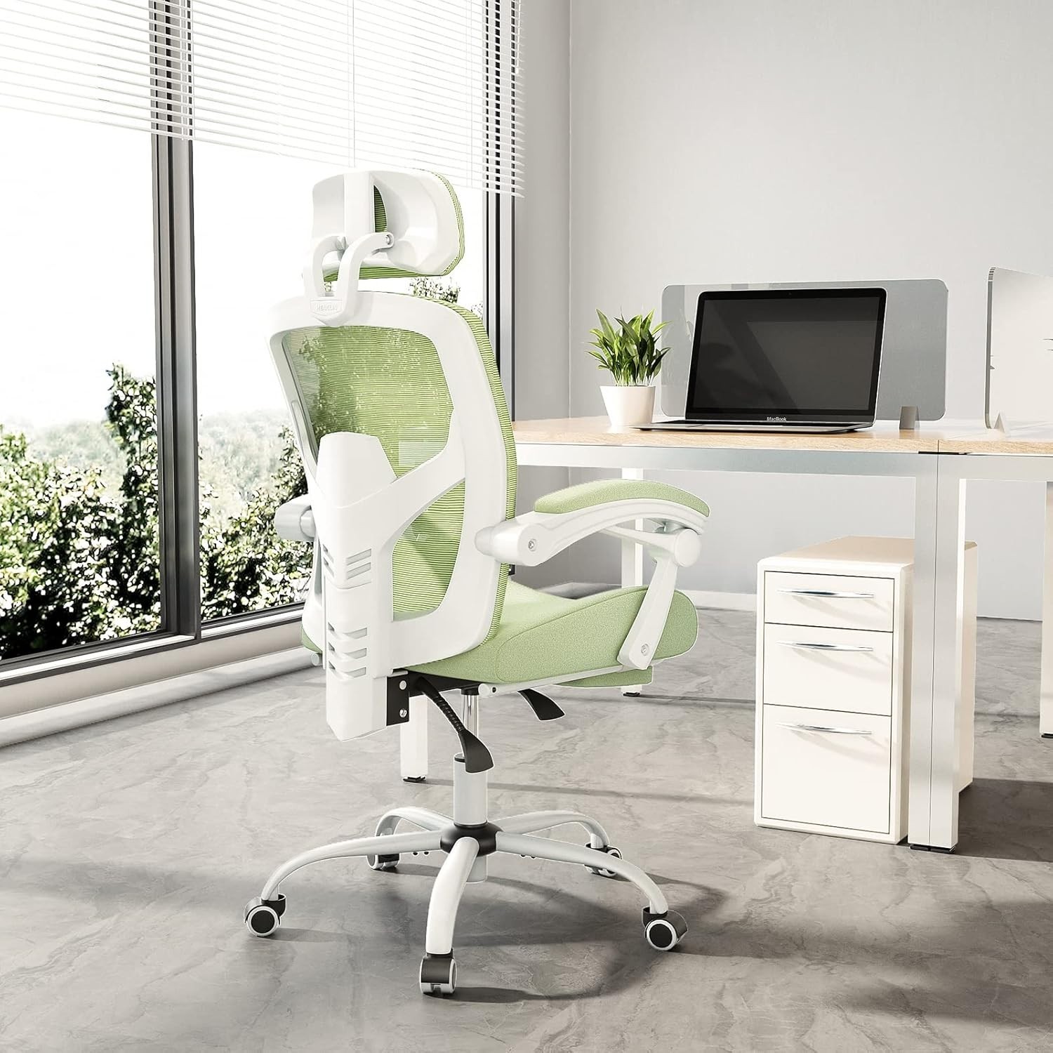 Silla de escritorio para oficina en casa con reposapiés, respaldo alto de malla,