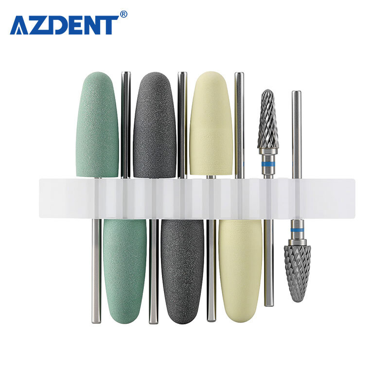 Dental Resin Base Acrylic Polishing Kit 6pcs HP Silicone Polisher+2pc Carbide