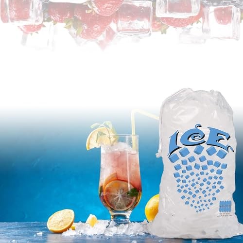 100ct 10lb Clear Cotton Drawstring Ice Bags 1.5 Mil Durable for Food Service
