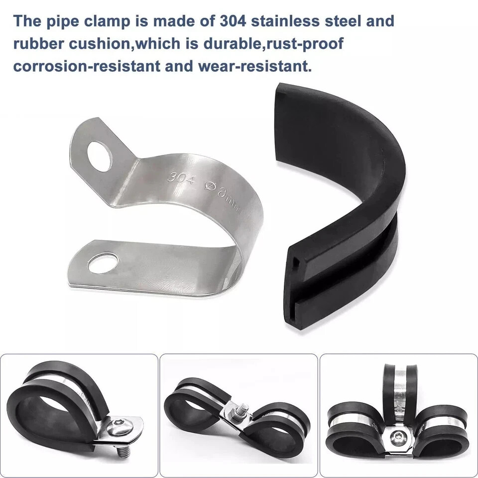 136PCS Cable Clamps Assortment Kit,10 Sizes 304 Stainless Steel Rubber Cushion