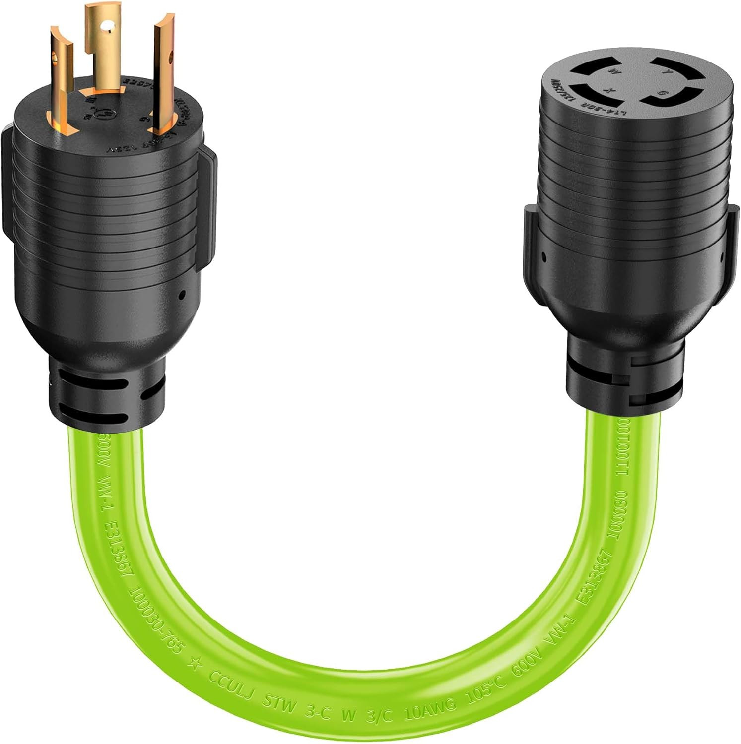 4 Prong to 3 Prong Generator Transfer Switch Adapter Cord, NEMA L5-30P to L14-30
