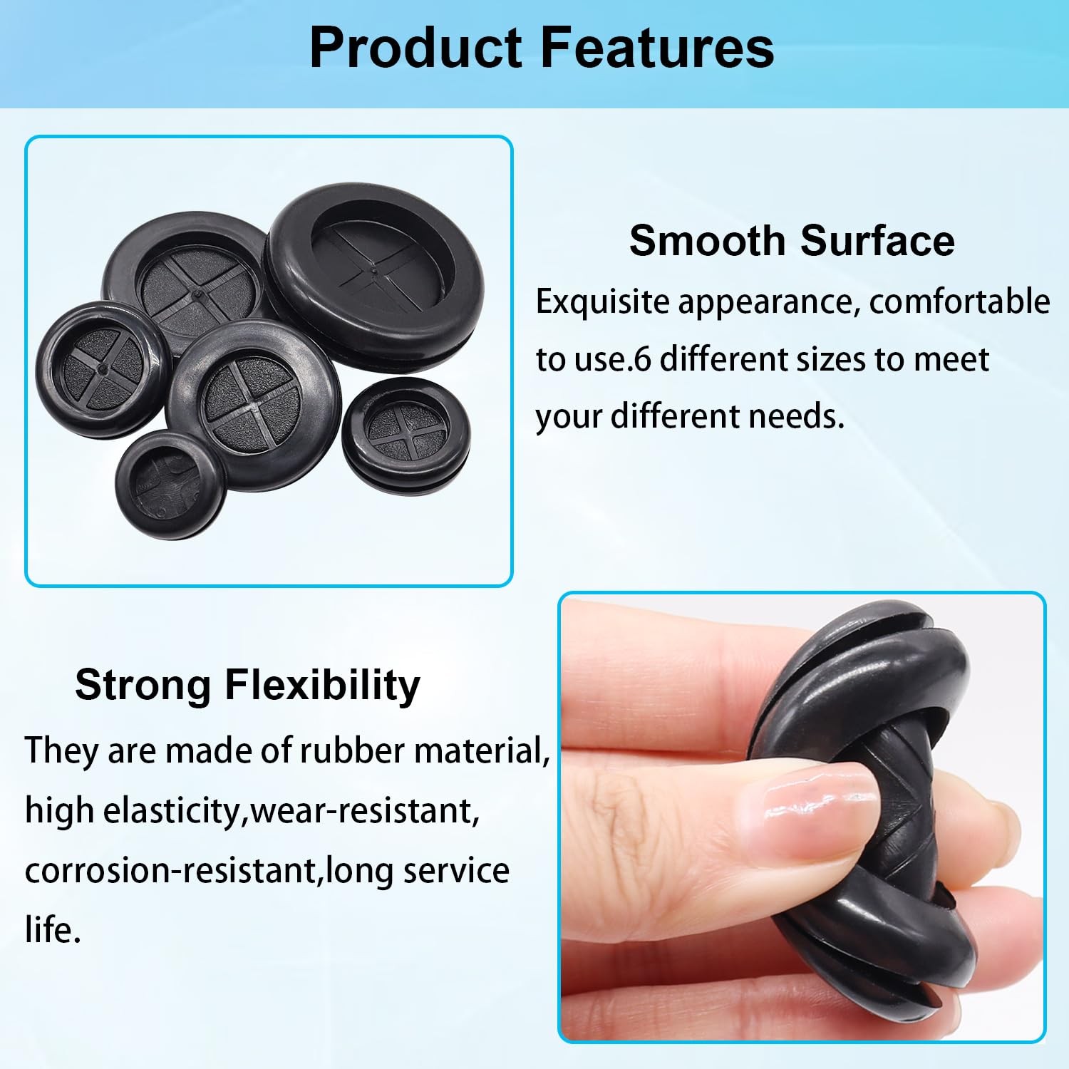 53PCS Rubber Grommets for Wiring, Rubber Grommet Kit in 6 Assorted Drill Hole Si