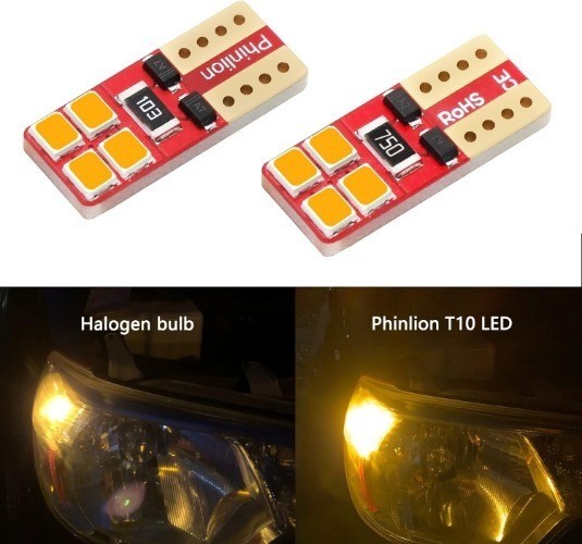 12V T10 168 194 Amber Yellow LED Bulbs, Super Bright 8-SMD 2835 Wedge Lights for