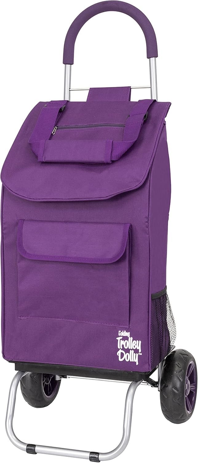 Purple Foldable Shopping Cart with Removable Bag and Wheels