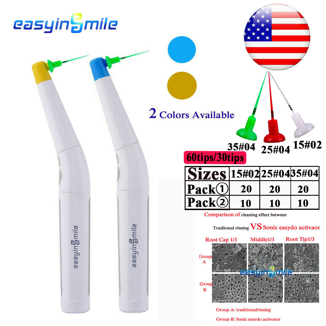 Endo Sonic Activator Dental Endodoncia Ultra Irrigator Root Canal Clean 60 Tips
