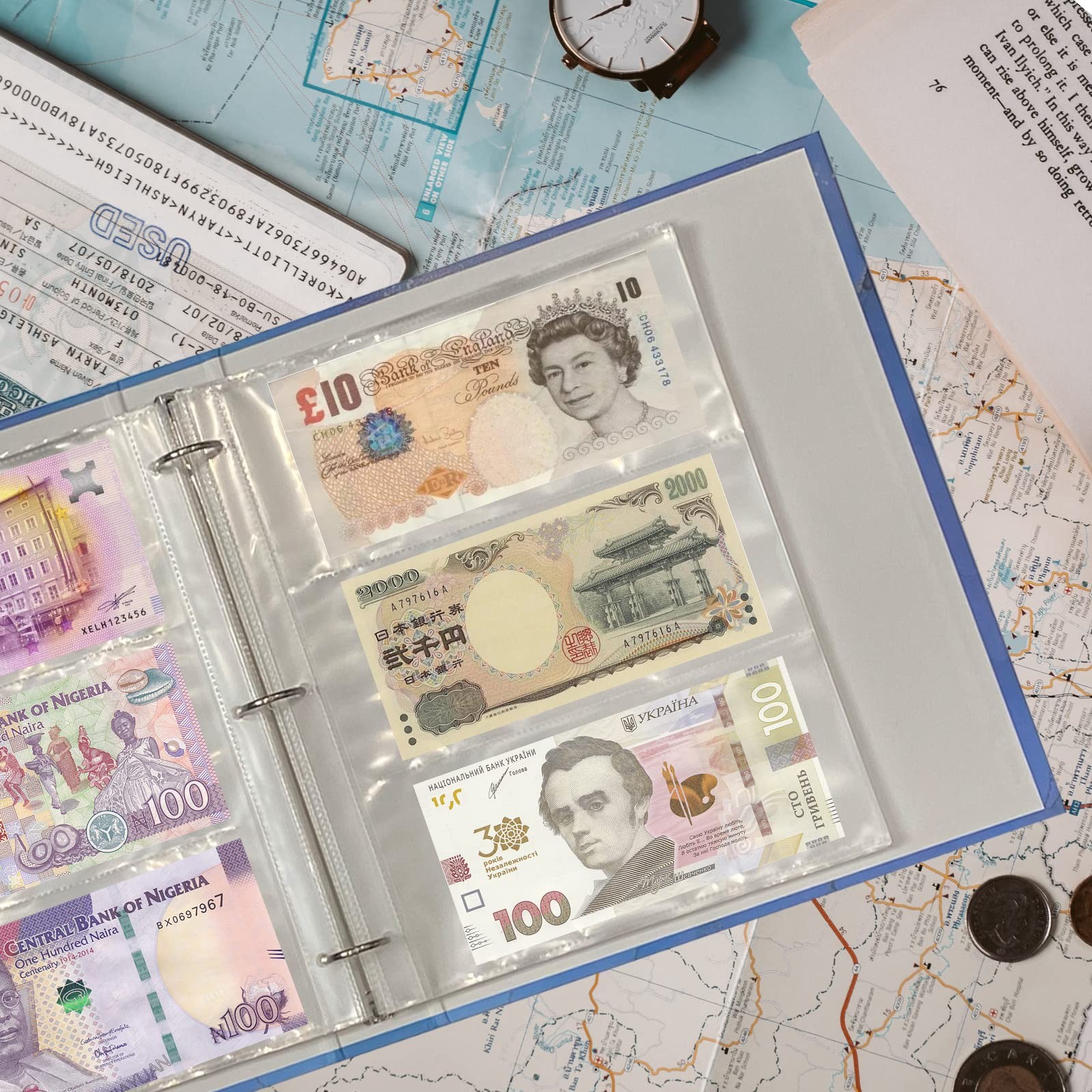 50 Sheets Currency Pages 3 Pockets Paper Money Protectors for 3 Ring Binders