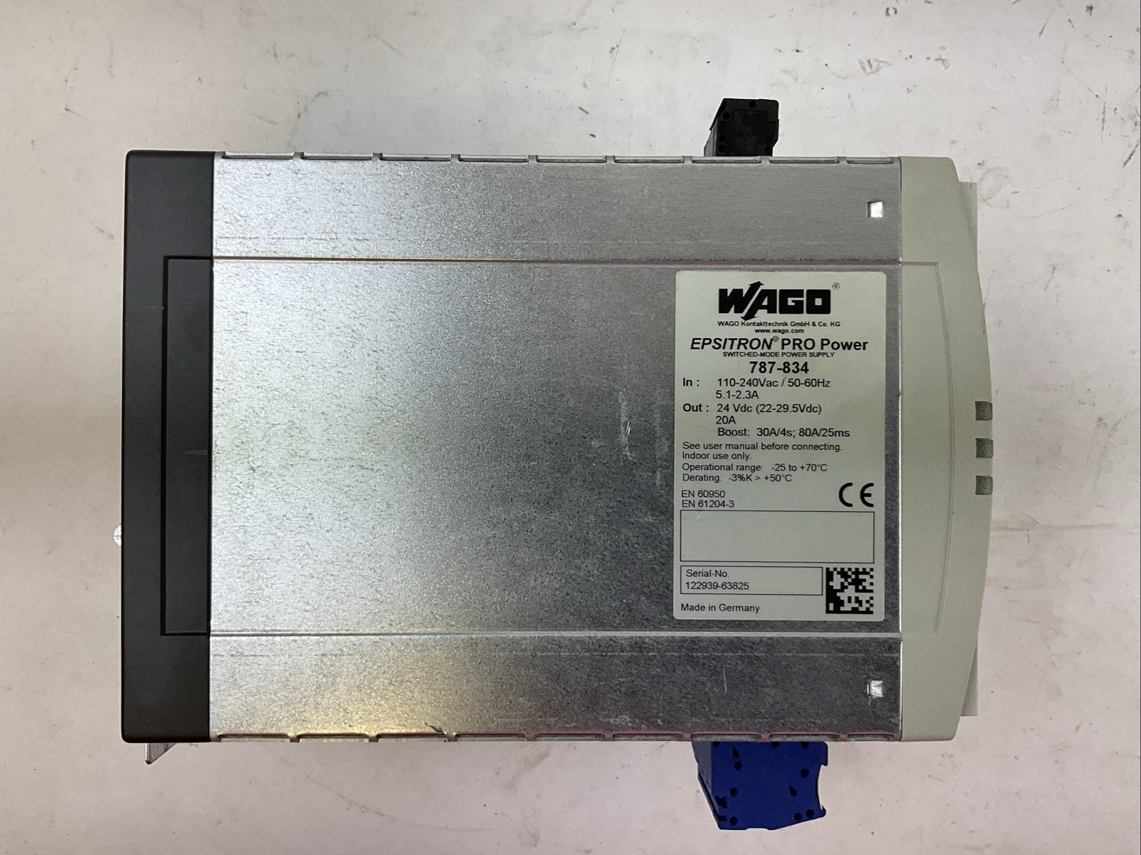 WAGO 787-834 EPSITRON PRO POWER SUPPLY OUT 24VDC 20A IN 110-240VAC 5.1-2.3A