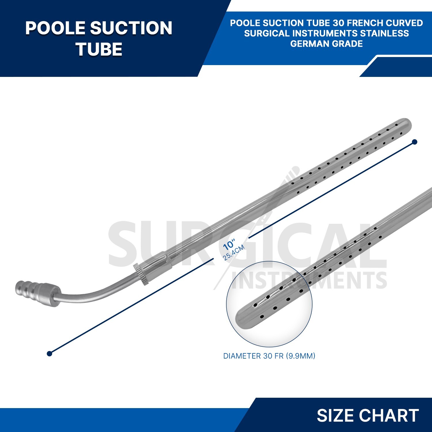 POOLE Suction Tube 30 French Curved Surgical Medical Instruments