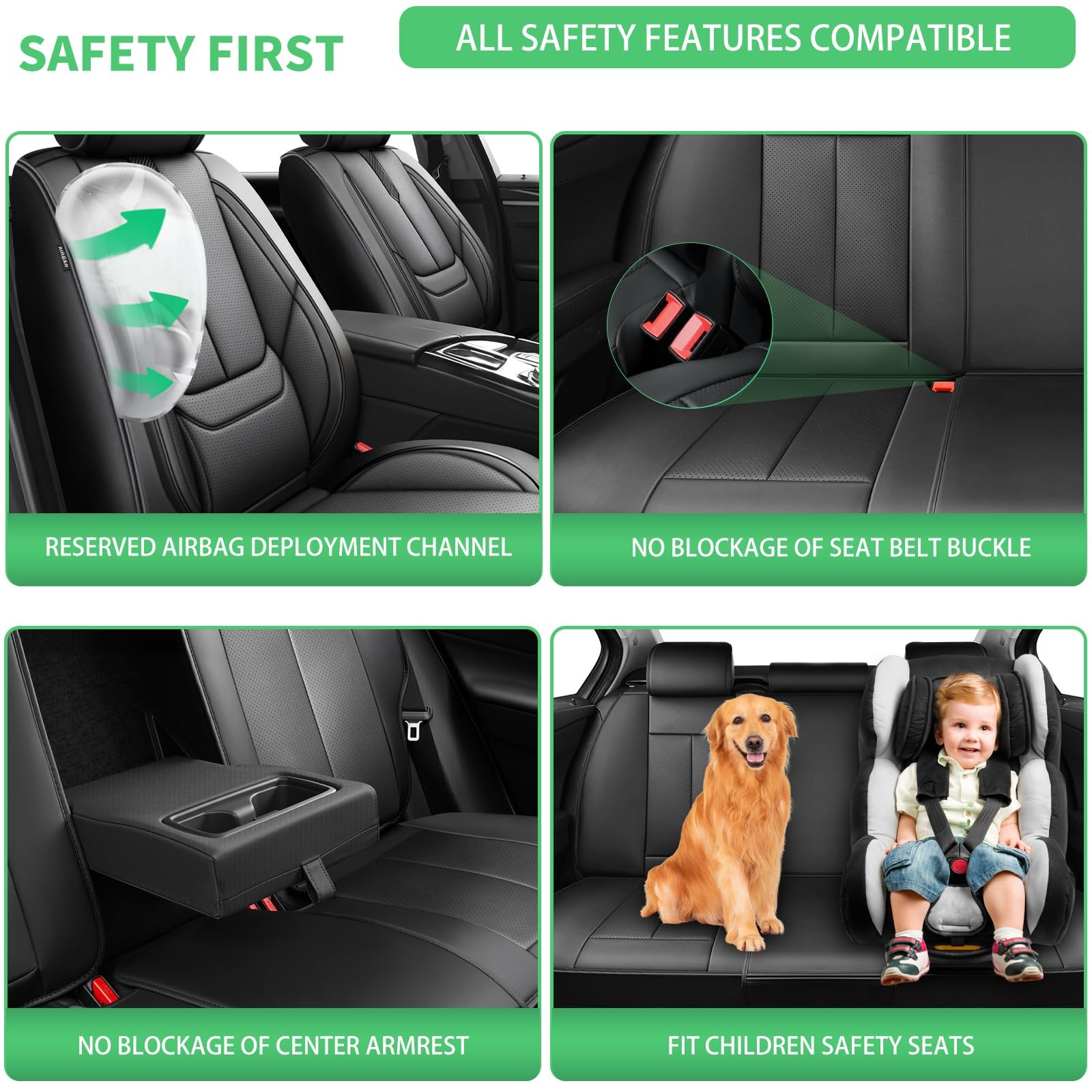 Jeep Patriot 2007-2017 Seat Covers Waterproof Leather Airbag Compatible Black