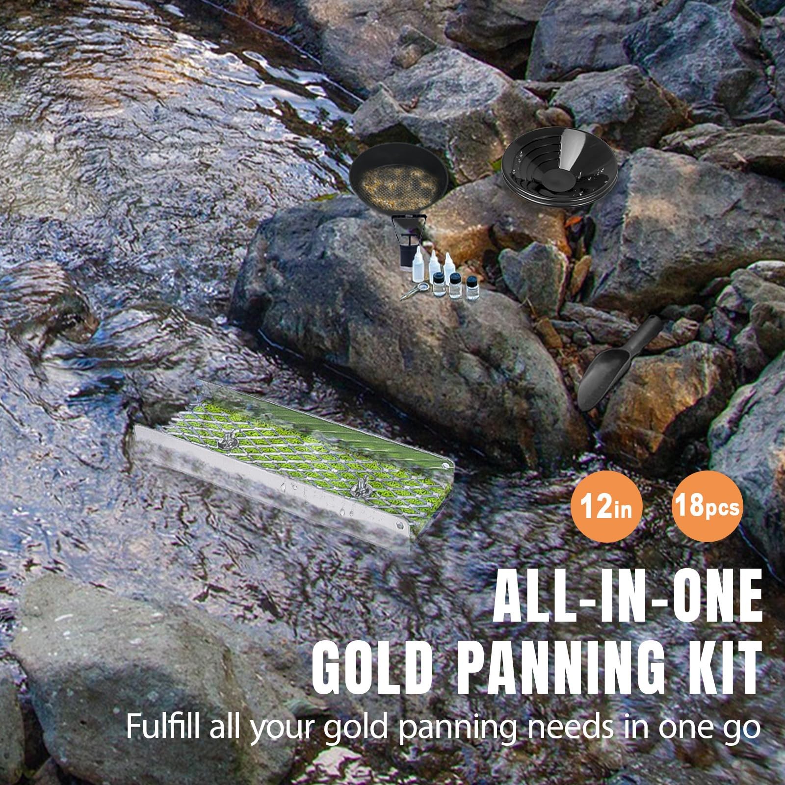 18pcs Mini Sluice Box Gold Panning Kit, Portable Aluminum Alloy Mining Equipm…