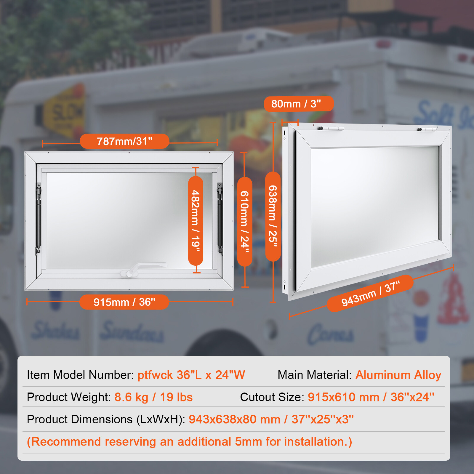 VEVOR 36″L x 24″W Concession Stand Serving Window Food Truck Service Awning