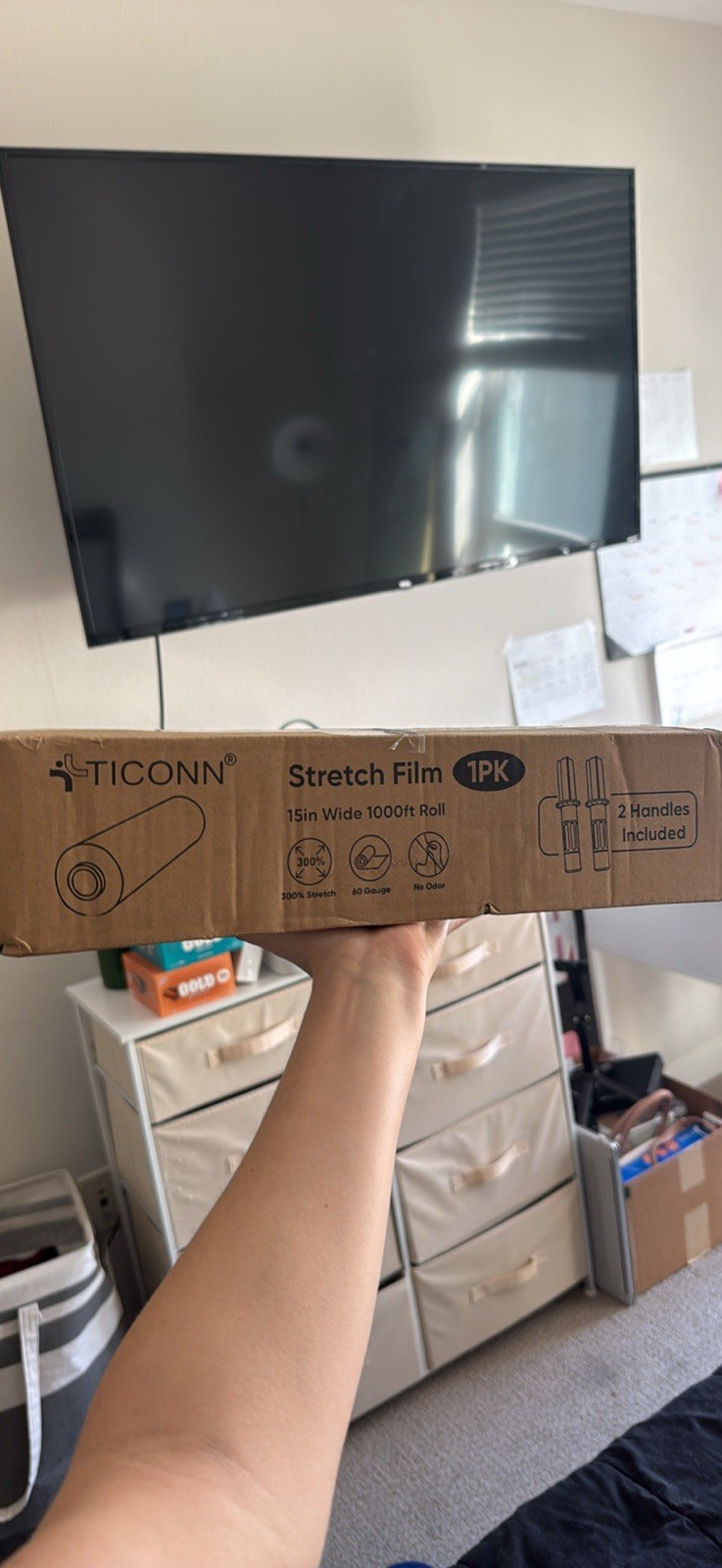 TICONN Stretch Wrap 15in x 1000ft 60 Gauge 300% Stretch No Odor 2 Handles