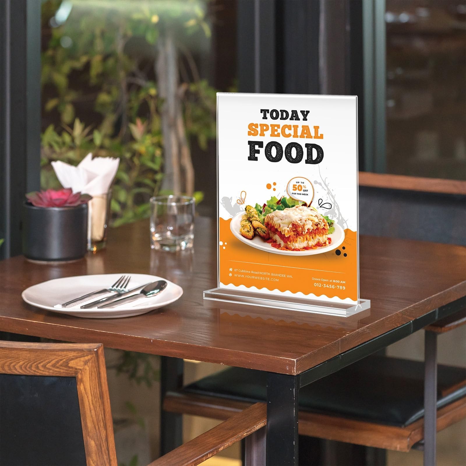 Acrylic Sign Holder 8.5×11 – 6 Pack Double-Sided Clear Display Stands, T Shape F
