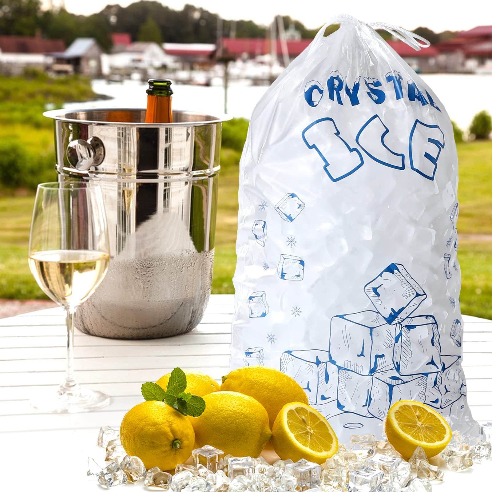 ice bags 8 lb drawstring, 50 count ice bags ice machine, heavy-duty reusable ice