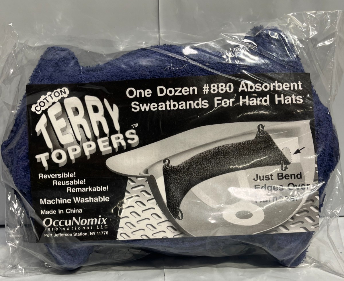 12- Reusable Cotton Absorbent Clip On For Hard Hat Cooling Terry Sweatbands