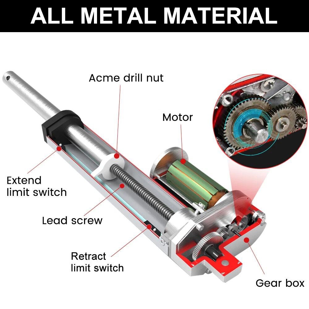 450mm 18″ In Stroke Linear Actuator DC12V 220lbs Max Lift W/ Brackets Heavy Duty