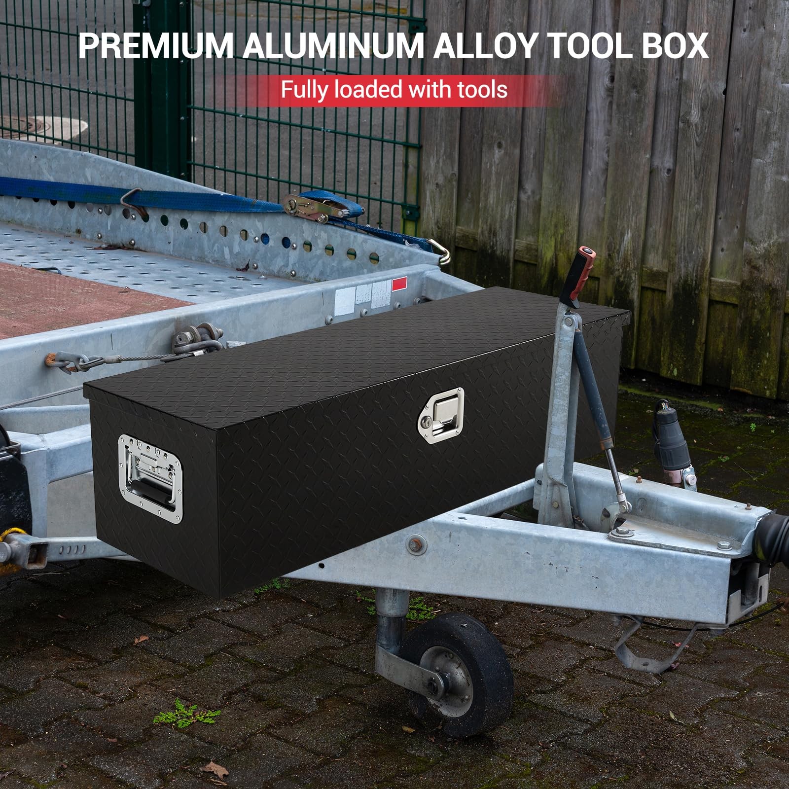 39in Aluminum Truck Tool Box Security Lock Wider Handles Waterproof Black
