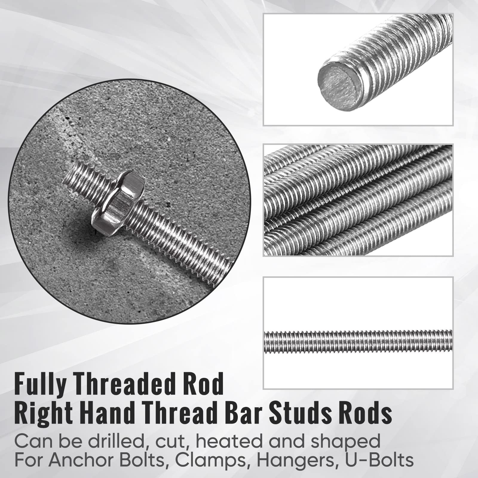 12 Pack 8/32 Inch M4 Threaded Rod w/ Hex Nuts Stainless Steel 8 Inch Studs Rods