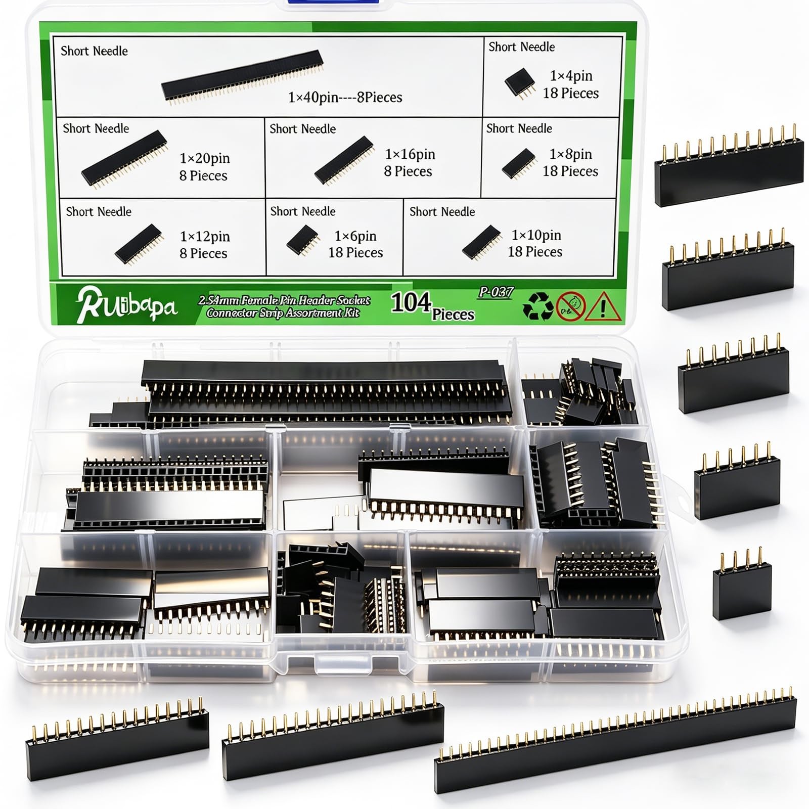 104 Pcs Male Female Pin Header Connectors 2.54mm