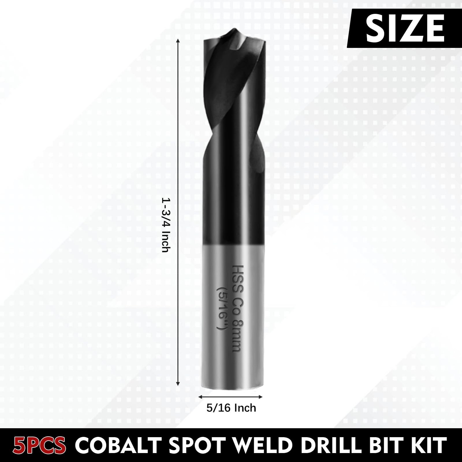 RENYU 5Pcs Cobalt Spot Weld Drill Bit Set Kit, Titanium 8 millimeters, BLACK