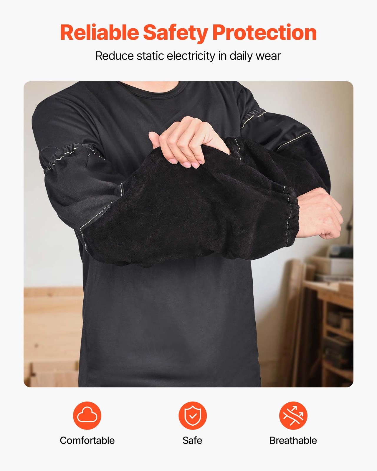 VEVOR Flame Resistant Welding Work Sleeve Heavy Duty Cowhide Leather & FR Cotton