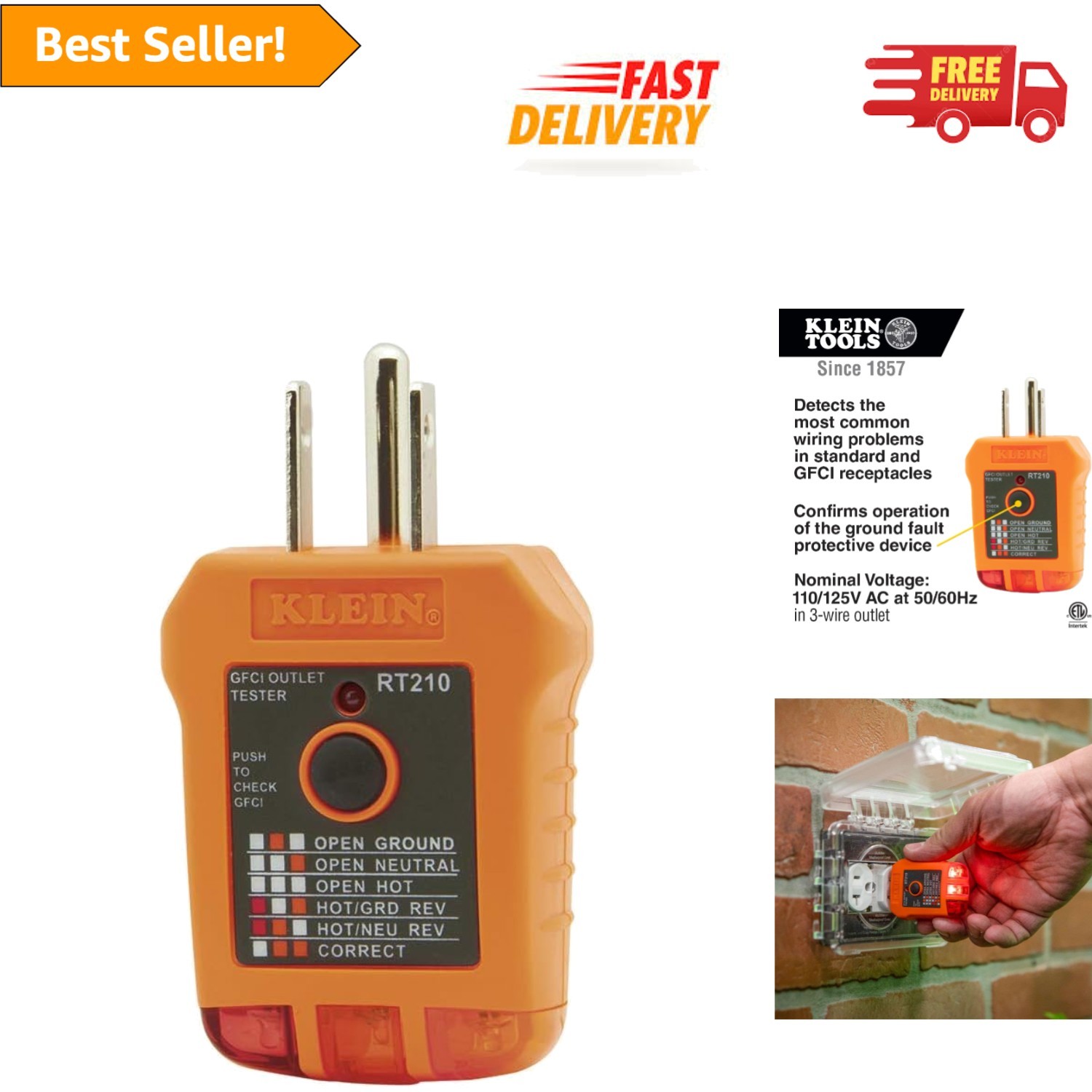 Durable Hand-Powered GFCI Receptacle Tester – Reliable Electrical Safety Tool