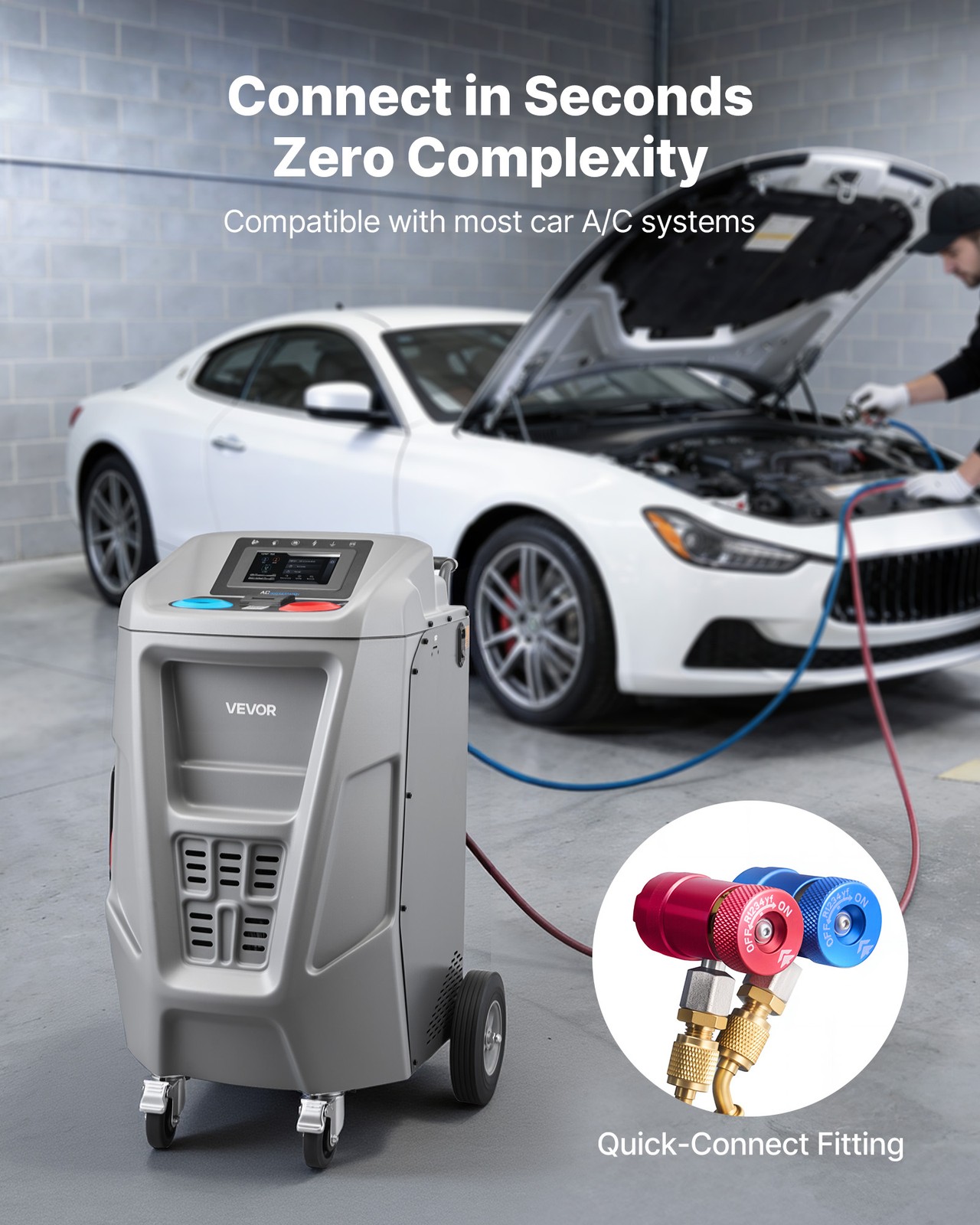 VEVOR Fully Automatic Refrigerant Recovery Machine 1234yf A/C Vacuum Recharging