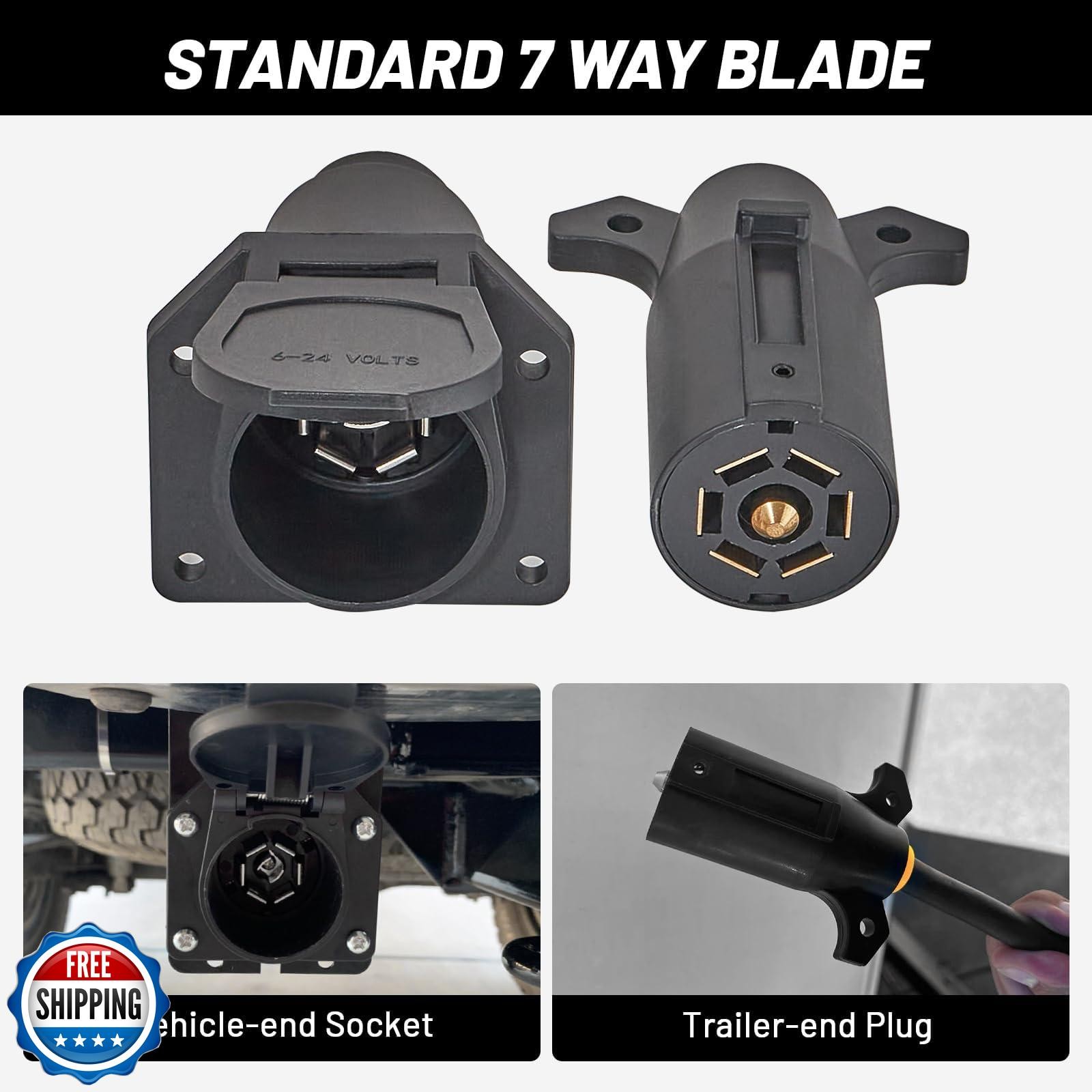 MECMO RV 7 Pin Male and Female Trailer Connector, Vehicle Side an