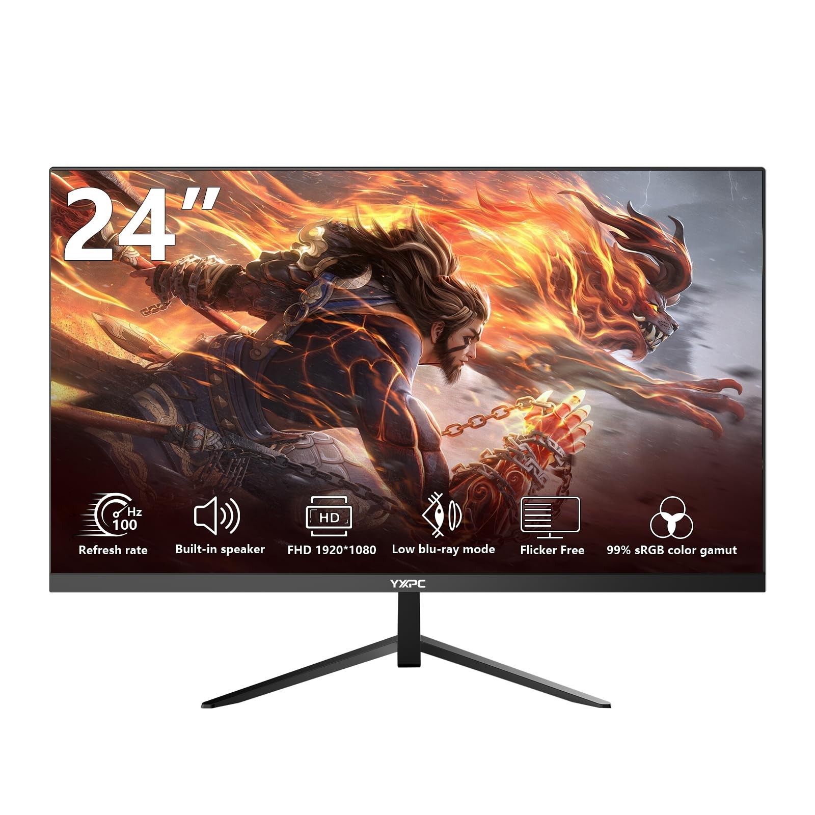 24 inch Computer Gaming Monitor 100Hz,Built-in Speakers,1080P Display,Ergonom…