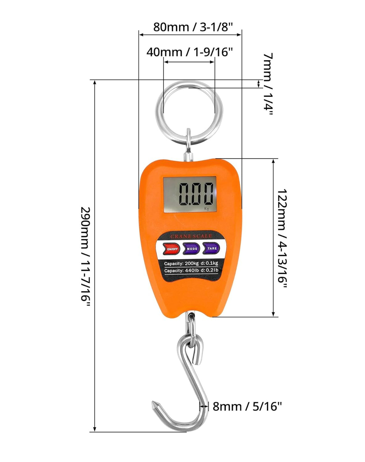 Digital Crane Scale 200kg 440lbs Aluminum Housing Fish Weighing Scale with LED