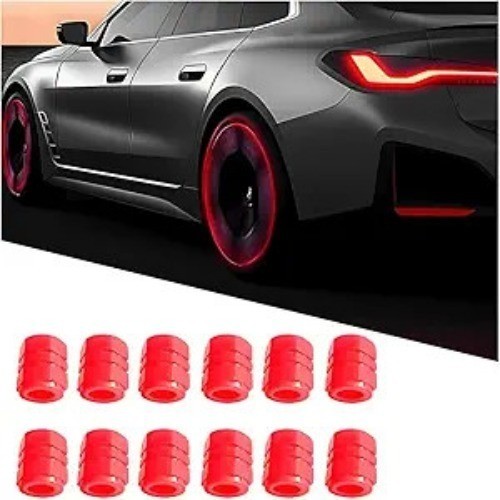 Fluorescent Luminous Tire Valve Stem Caps, 12PCS Red Air Caps for C Color: Red