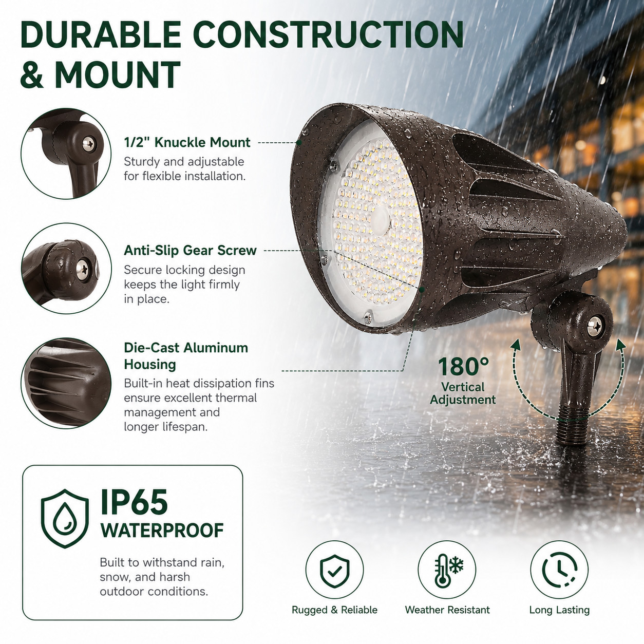 LED Bullet Spot Flood Light 30W/40W/50W Selectable, 3000K/4000K/5000K