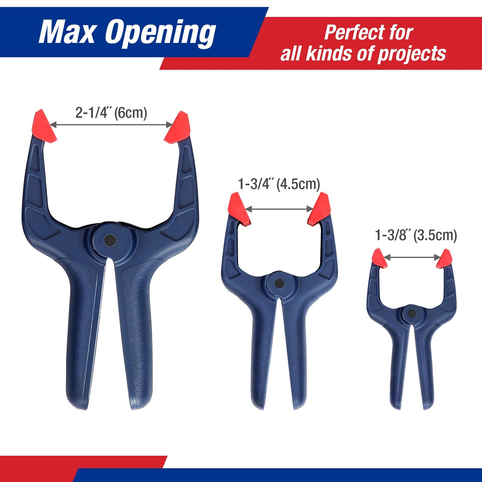 WORKPRO Spring Clamp Set, Mixed Size Set (3-3/8″, 4-1/2″, 6-1/2″), Blue