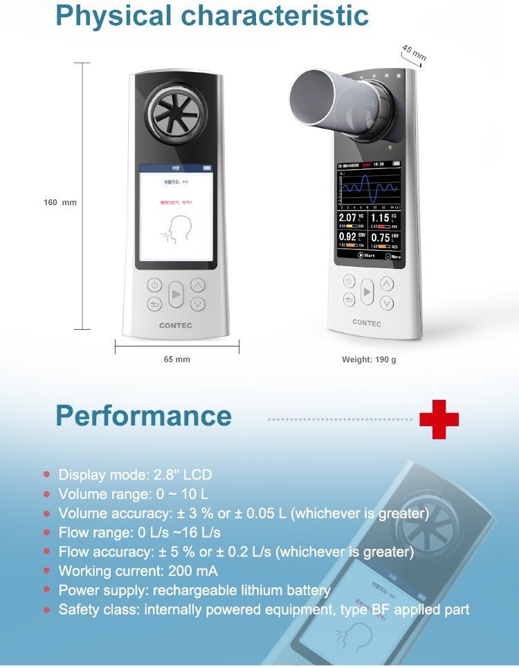 CONTEC SP80B Bluetooth Spirometer – Handheld Lung Function Tester w/App